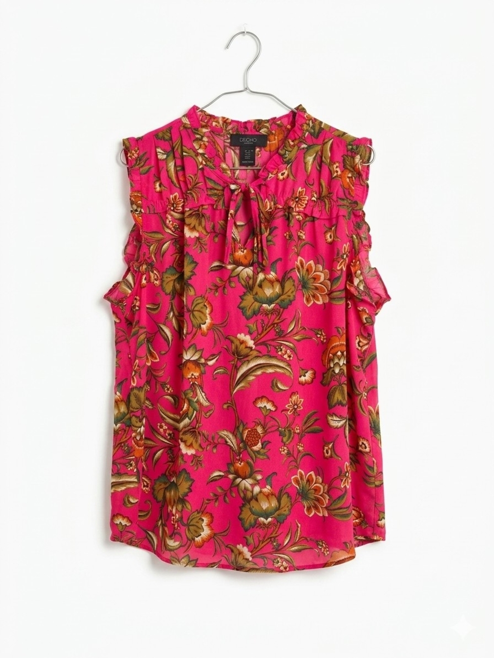 RACHEL Rachel Roy Hot Pink Floral Tie-Neck Sleeveless Top